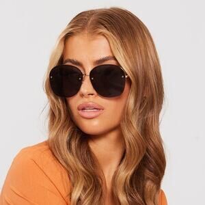 NWT PrettyLittleThings Round Frameless Oversized Aviator Sunglasses Black UV